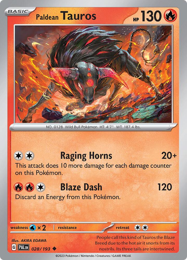 Paldean Tauros - 028/193 - SV02: Paldea Evolved (PAL) - Uncommon - Normal - Pokemon TCG Card