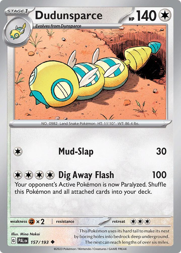 Dudunsparce - 157/193 - SV02: Paldea Evolved (PAL) - Reverse Holofoil - Pokemon TCG Card