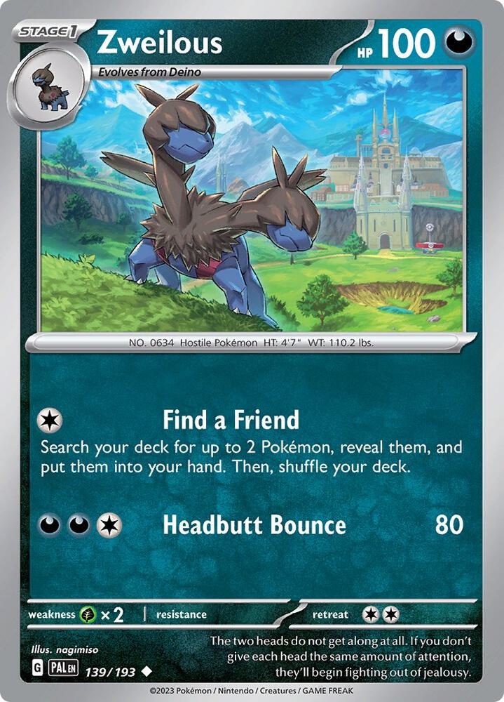 Zweilous - 139/193 - SV02: Paldea Evolved (PAL) - Normal - Pokemon TCG Card