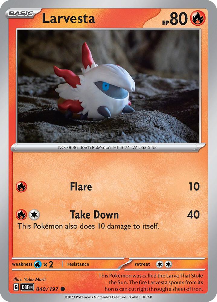 Larvesta - 040/197 - SV03: Obsidian Flames (OBF) - Normal - Pokemon TCG Card