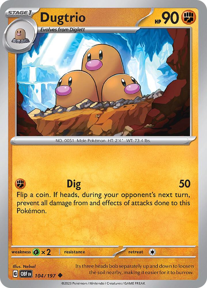 Dugtrio - 104/197 - SV03: Obsidian Flames (OBF) - Normal - Pokemon TCG Card