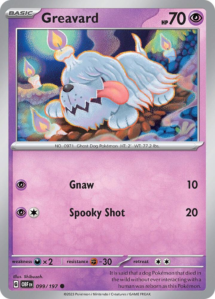 Greavard - 099/197 - SV03: Obsidian Flames (OBF) - Common - Normal - Pokemon TCG Card