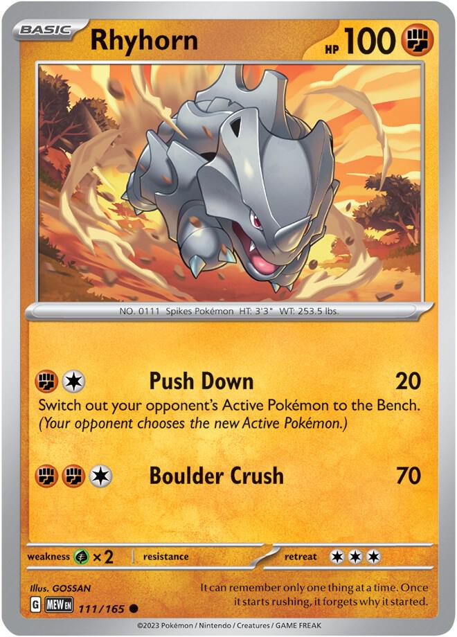 Rhyhorn - 111/165 - SV: Scarlet & Violet 151 (MEW) - Normal - Pokemon TCG Card
