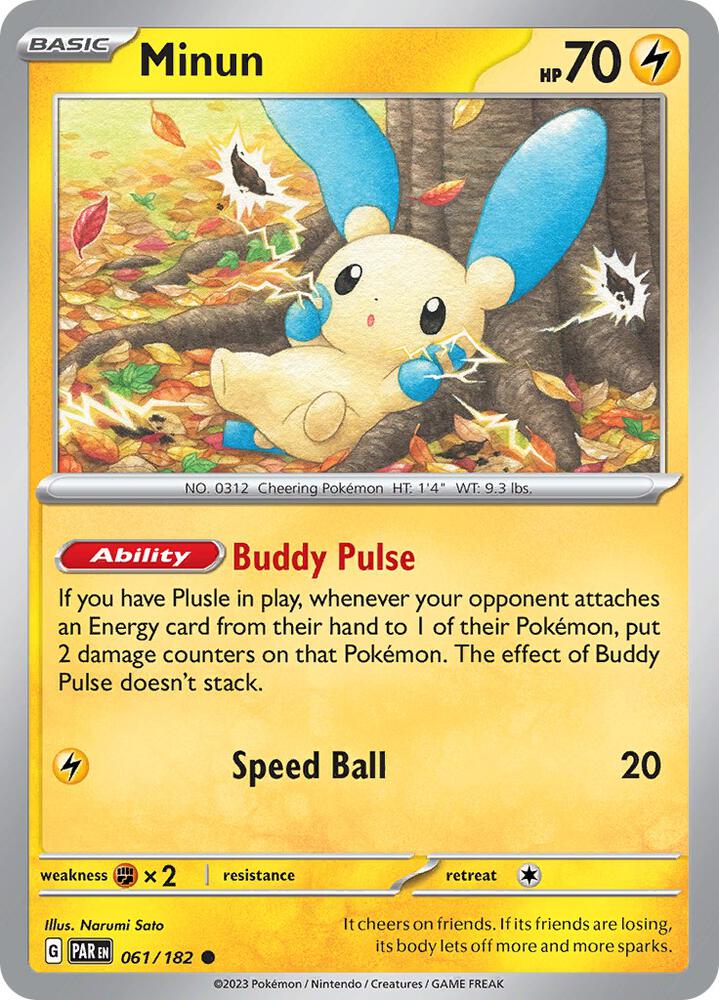 Minun - 061/182 - SV04: Paradox Rift (PAR) - Common - Normal - Pokemon TCG Card