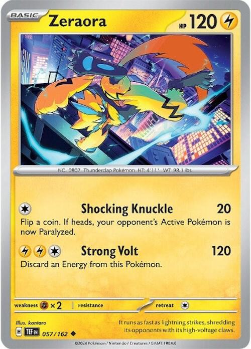Zeraora - 057/162 - SV05: Temporal Forces (TEF) - Reverse Holofoil - Pokemon TCG Card