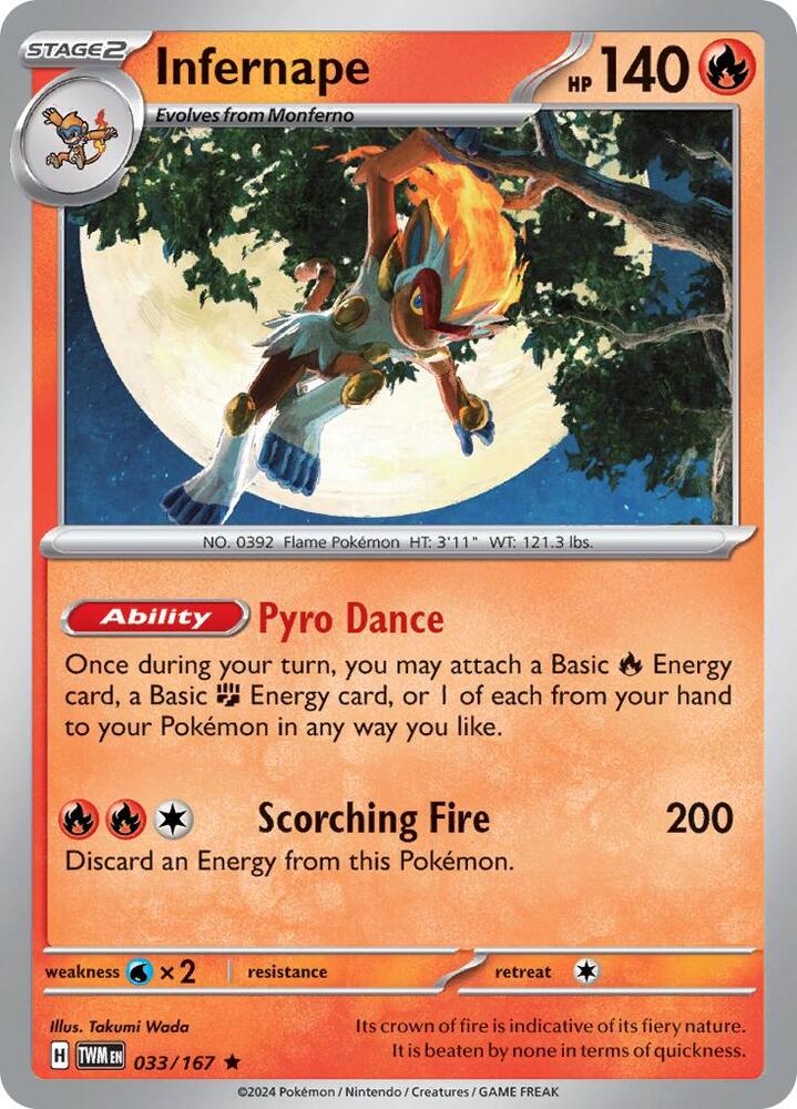 Infernape - 033/167 - SV06: Twilight Masquerade (TWM) - Rare - Holofoil - Pokemon TCG Card