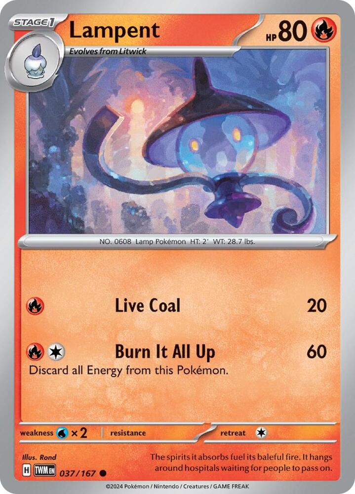 Lampent - 037/167 - SV06: Twilight Masquerade (TWM) - Reverse Holofoil - Pokemon TCG Card