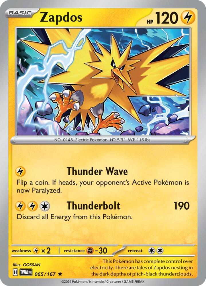 Zapdos - 065/167 - SV06: Twilight Masquerade (TWM) - Holofoil - Pokemon TCG Card