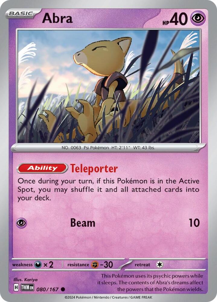Abra - 080/167 - SV06: Twilight Masquerade (TWM) - Normal - Pokemon TCG Card