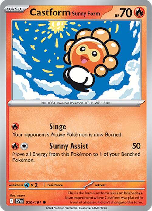 Castform Sunny Form - 020/191 - SV08: Surging Sparks (SSP) - Common - Reverse Holofoil - Pokemon TCG Card