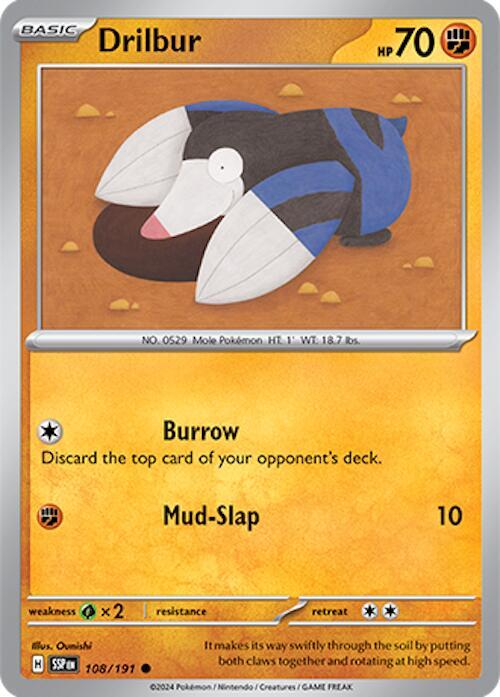 Drilbur - 108/191 - SV08: Surging Sparks (SSP) - Reverse Holofoil - Pokemon TCG Card