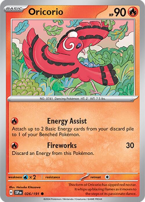 Oricorio - 026/191 - SV08: Surging Sparks (SSP) - Common - Reverse Holofoil - Pokemon TCG Card