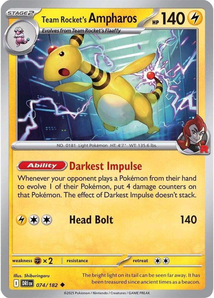 Team Rocket's Ampharos - 074/182 - SV10: Destined Rivals (DRI) - Normal - Pokemon TCG Card