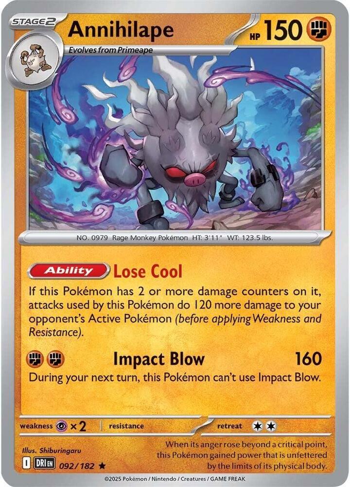 Annihilape - 092/182 - SV10: Destined Rivals (DRI) - Holofoil - Pokemon TCG Card