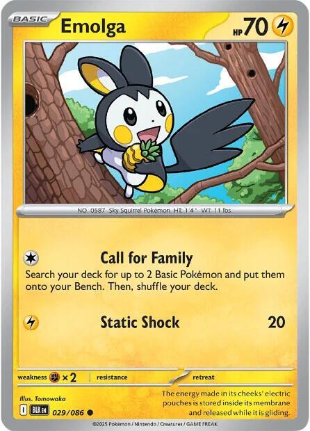 Emolga - 029/086 - SV: Black Bolt (BLK) - Reverse Holofoil - Pokemon TCG Card