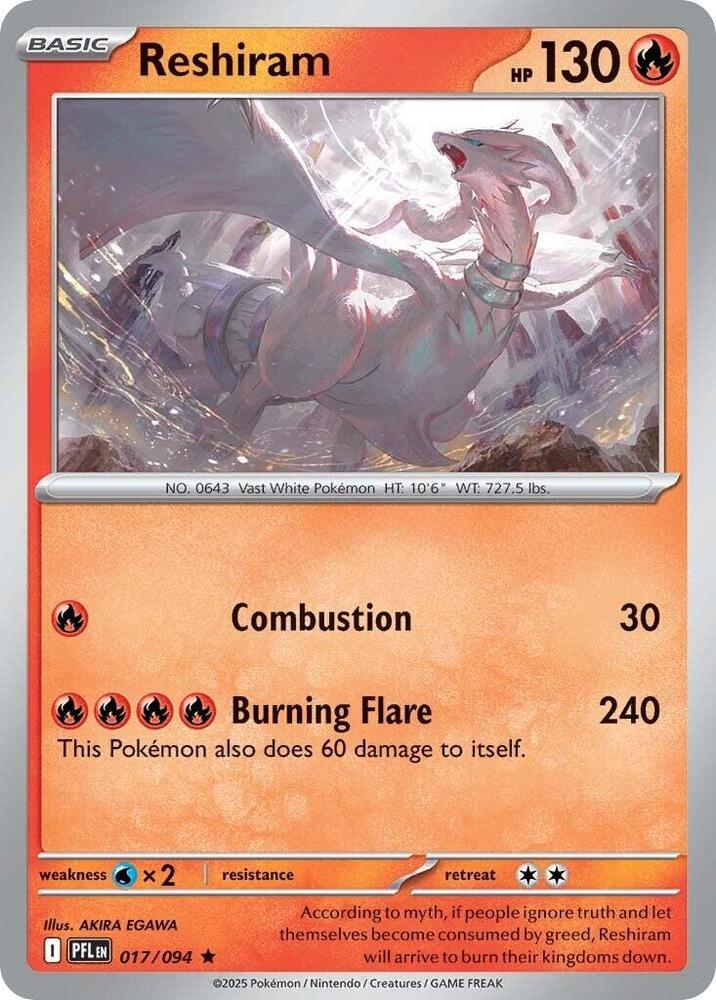 Reshiram - 017/094 - ME02: Phantasmal Flames (PFL) - Holofoil - Pokemon TCG Card
