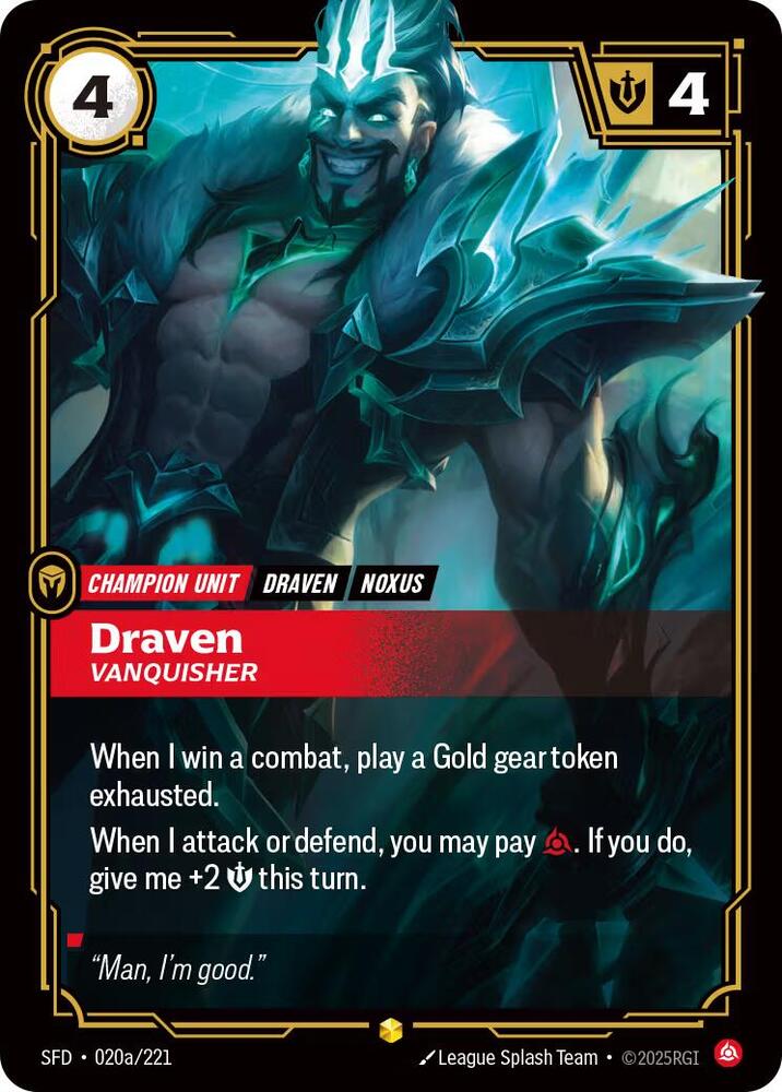 Draven - Vanquisher (Alternate Art) - 020a/221 - Spiritforged (SFD) - Foil