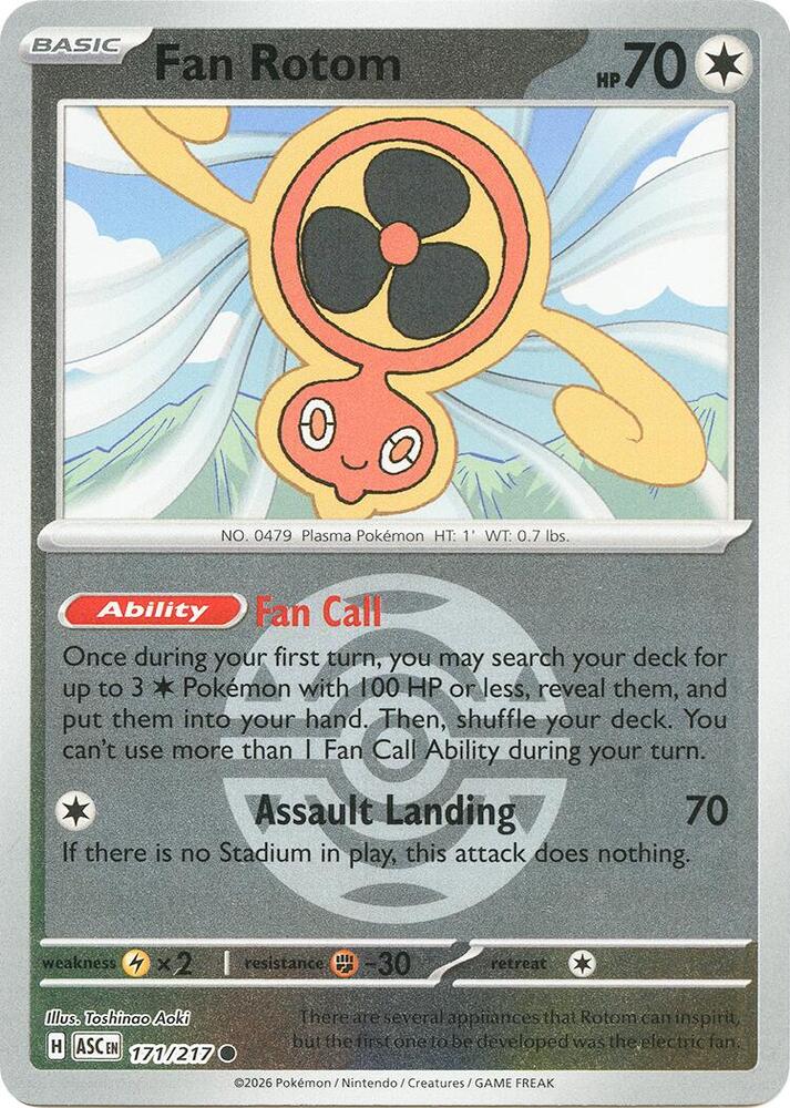 Fan Rotom - 171/217 (Dusk Ball) - ME: Ascended Heroes (ASC) - Common - Reverse Holofoil - Pokemon TCG Card