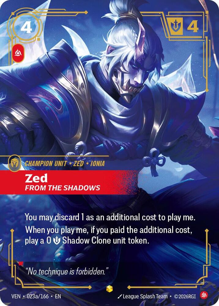 Zed, From the Shadows (Alternate Art) - 023a/166 - Vendetta (VEN) - Foil - Riftbound TCG Card