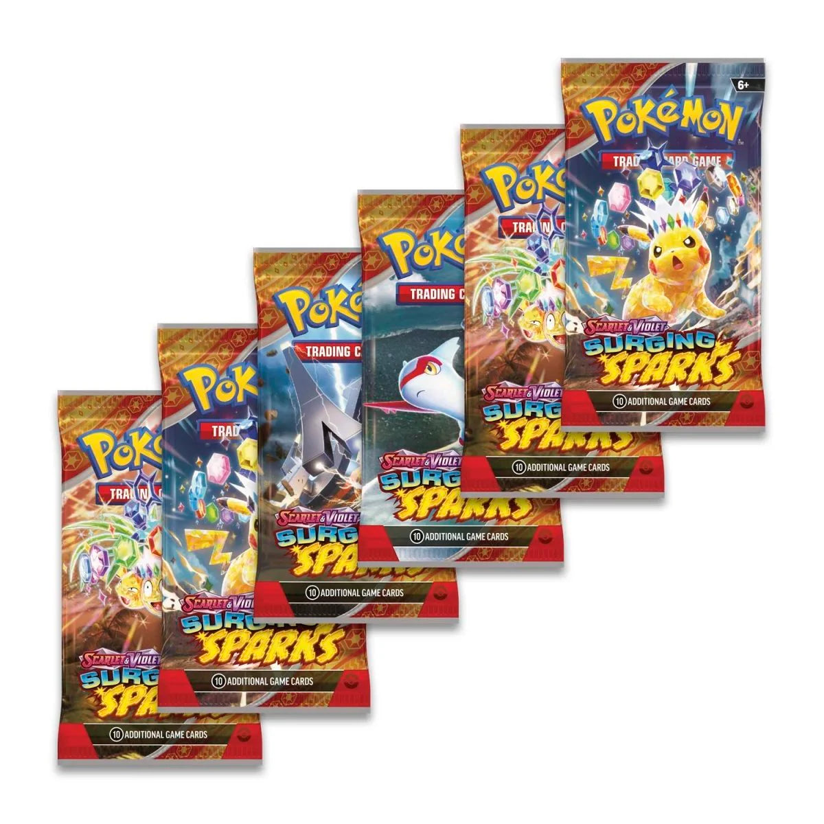 6 booster packs of Surging Sparks from Pokemon Scarlet & Violet era