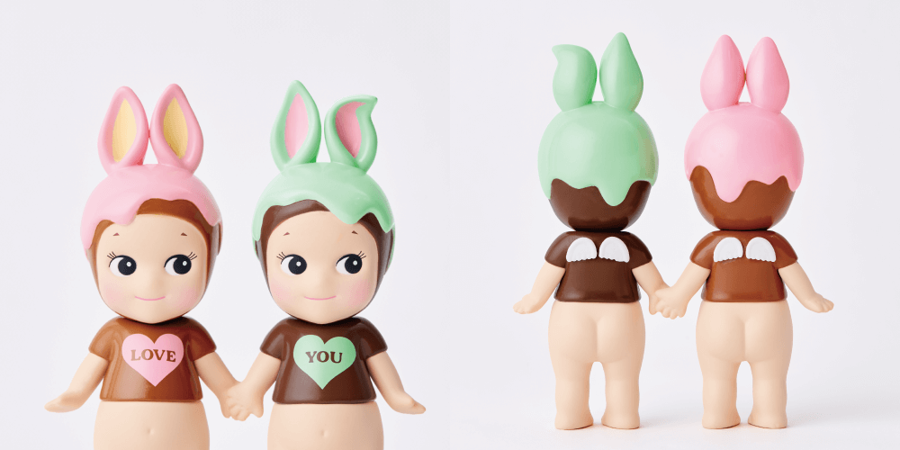 gifts of love couple pink and green rabbit