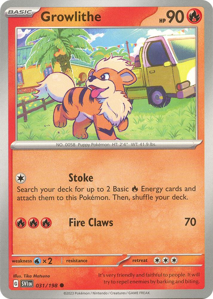 Growlithe - 031/198 - SV01: Scarlet & Violet Base Set (SVI) - Common - Reverse Holofoil - Pokemon TCG Card