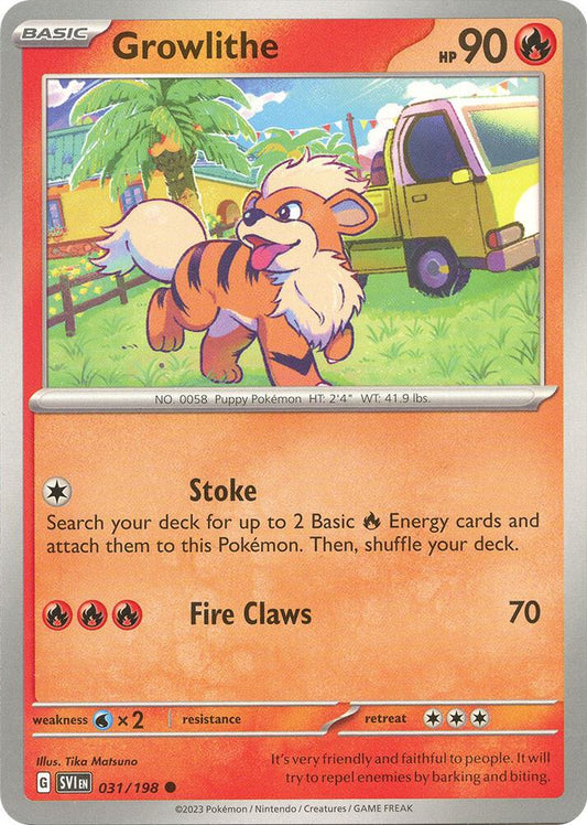 Growlithe - 031/198 - SV01: Scarlet & Violet Base Set (SVI) - Common - Reverse Holofoil - Pokemon TCG Card