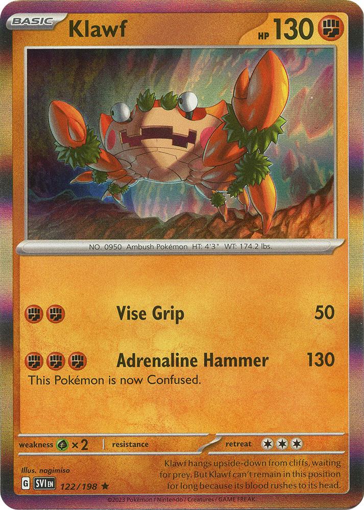 Klawf - 122/198 - SV01: Scarlet & Violet Base Set (SVI) - Rare - Holofoil - Pokemon TCG Card