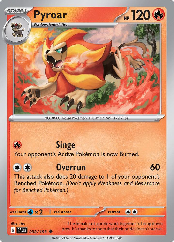 Pyroar - 032/193 - SV02: Paldea Evolved (PAL) - Uncommon - Normal - Pokemon TCG Card