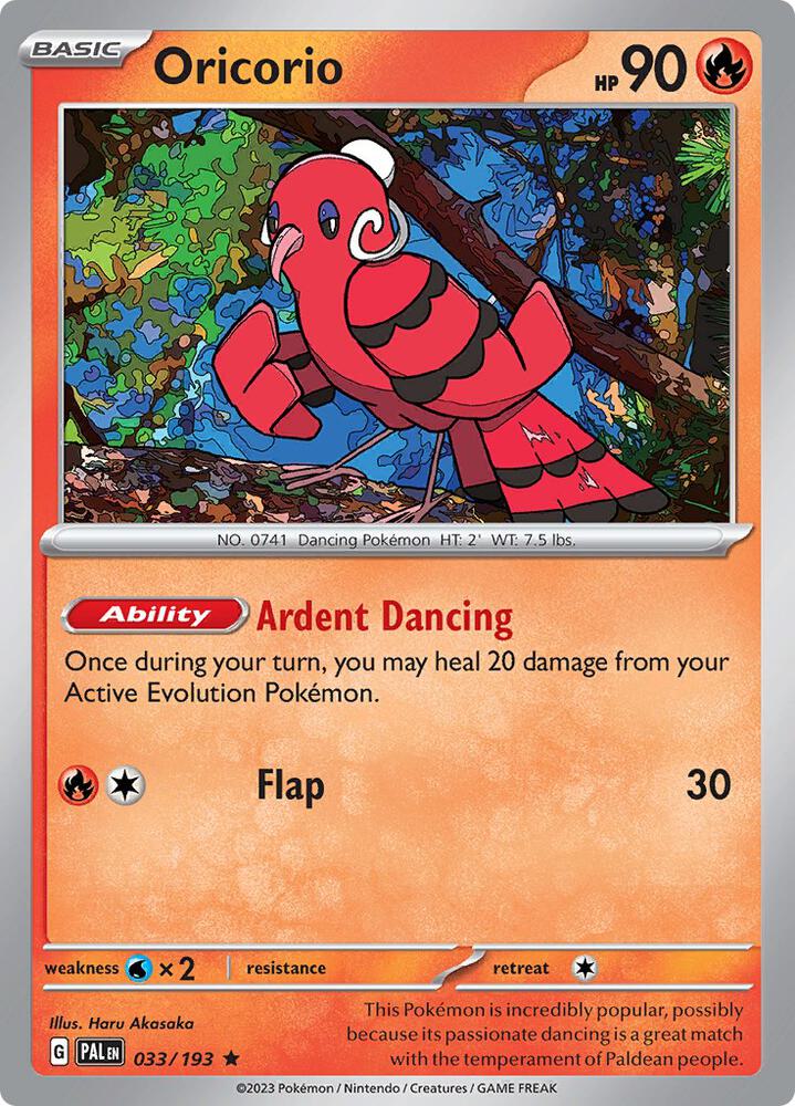 Oricorio - 033/193 - SV02: Paldea Evolved (PAL) - Reverse Holofoil - Pokemon TCG Card