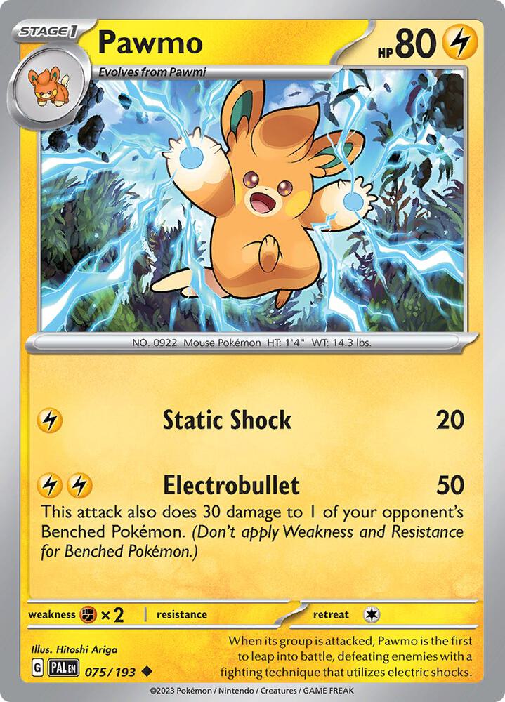 Pawmo - 075/193 - SV02: Paldea Evolved (PAL) - Reverse Holofoil - Pokemon TCG Card