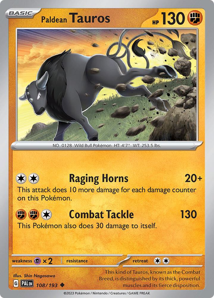 Paldean Tauros - 108/193 - SV02: Paldea Evolved (PAL) - Uncommon - Reverse Holofoil - Pokemon TCG Card