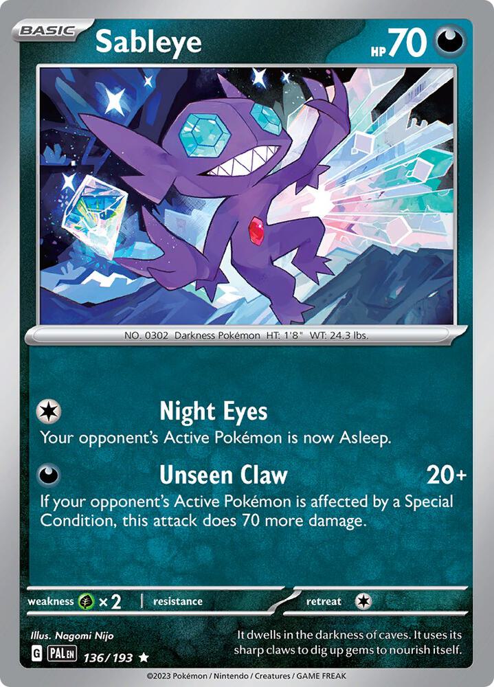 Sableye - 136/193 - SV02: Paldea Evolved (PAL) - Reverse Holofoil - Pokemon TCG Card