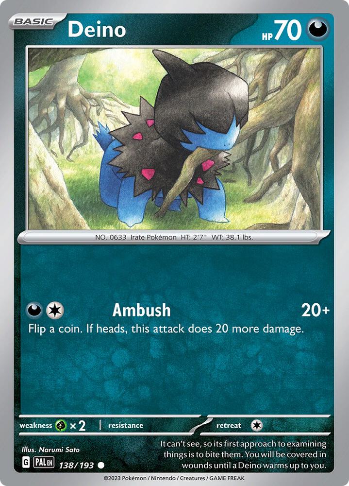 Deino - 138/193 - SV02: Paldea Evolved (PAL) - Reverse Holofoil - Pokemon TCG Card