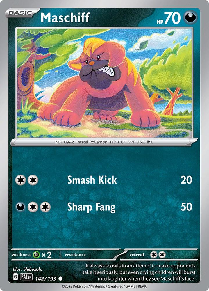 Maschiff - 142/193 - SV02: Paldea Evolved (PAL) - Common - Reverse Holofoil - Pokemon TCG Card