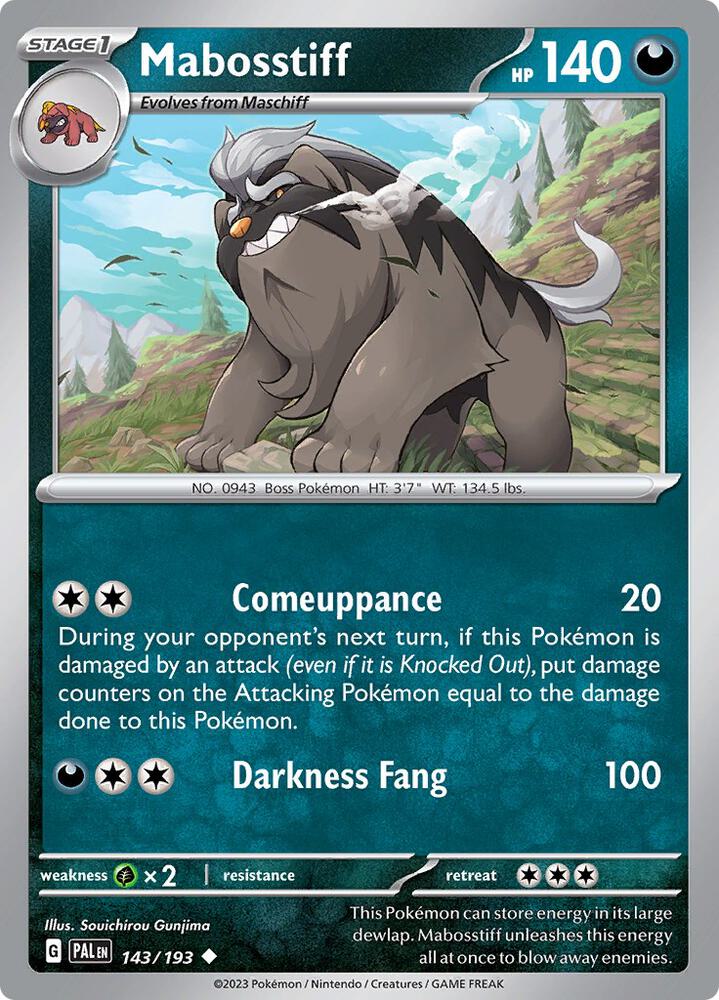 Mabosstiff - 143/193 - SV02: Paldea Evolved (PAL) - Reverse Holofoil - Pokemon TCG Card