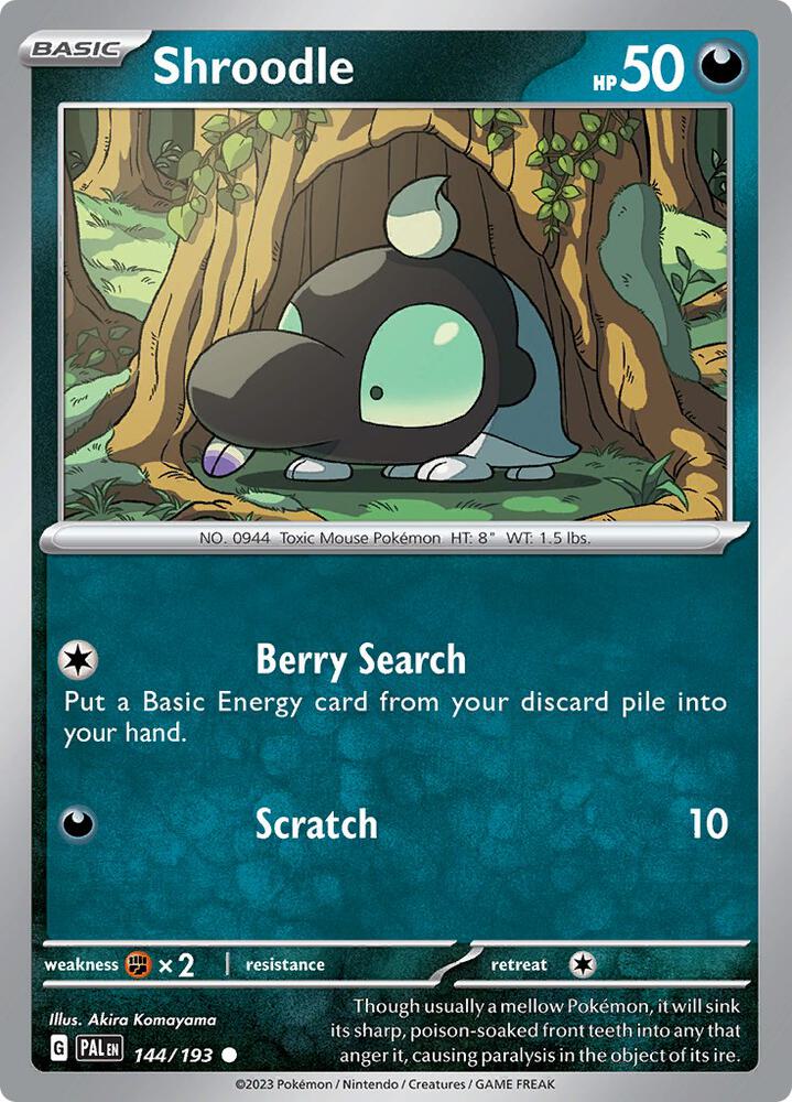 Shroodle - 144/193 - SV02: Paldea Evolved (PAL) - Common - Reverse Holofoil - Pokemon TCG Card