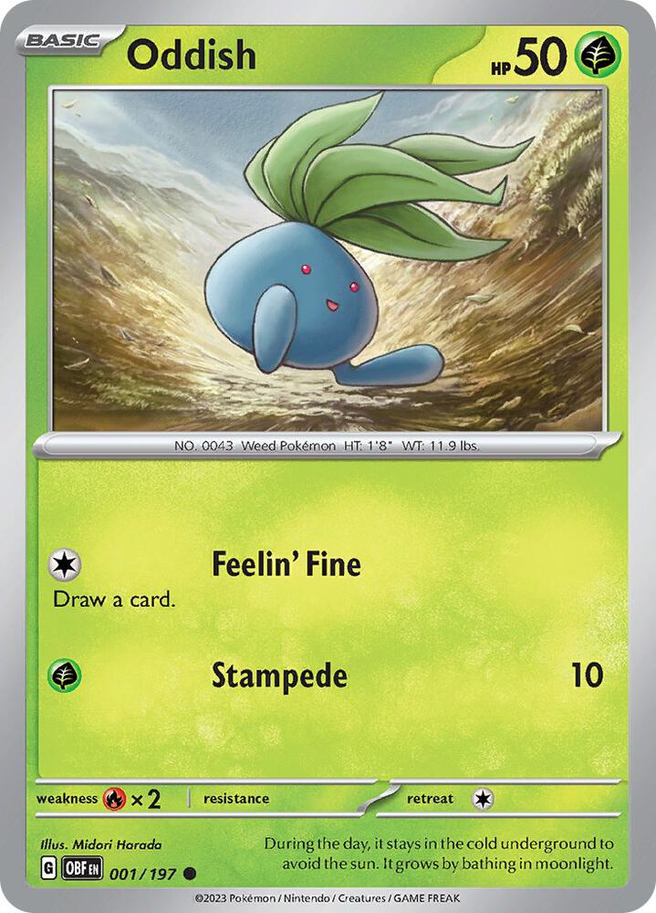 Oddish - 001/197 - SV03: Obsidian Flames (OBF) - Reverse Holofoil - Pokemon TCG Card