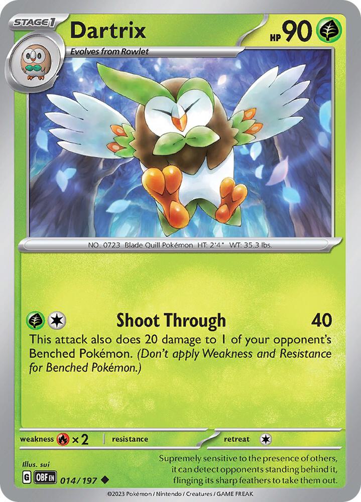 Dartrix - 014/197 - SV03: Obsidian Flames (OBF) - Reverse Holofoil - Pokemon TCG Card