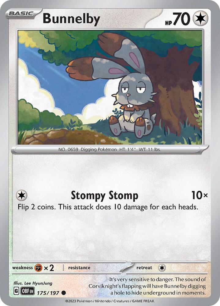 Bunnelby - 175/197 - SV03: Obsidian Flames (OBF) - Reverse Holofoil - Pokemon TCG Card