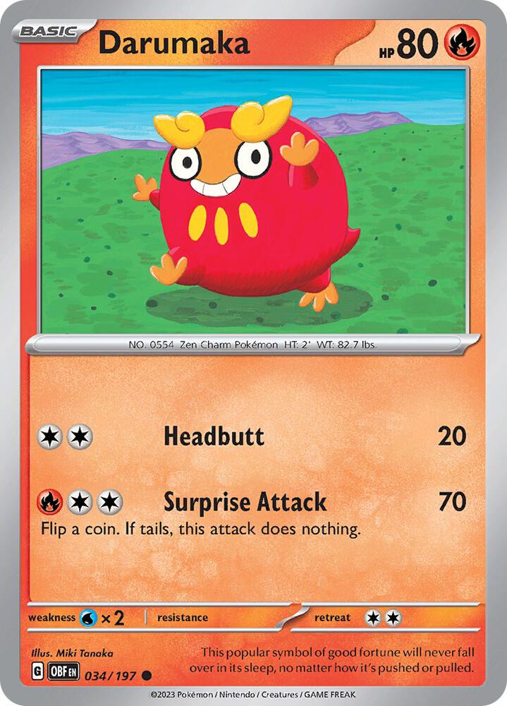 Darumaka - 034/197 - SV03: Obsidian Flames (OBF) - Normal - Pokemon TCG Card