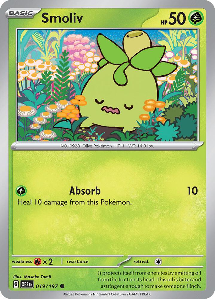 Smoliv - 019/197 - SV03: Obsidian Flames (OBF) - Normal - Pokemon TCG Card