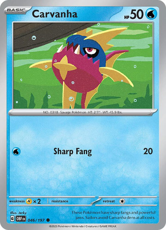 Carvanha - 046/197 - SV03: Obsidian Flames (OBF) - Reverse Holofoil - Pokemon TCG Card