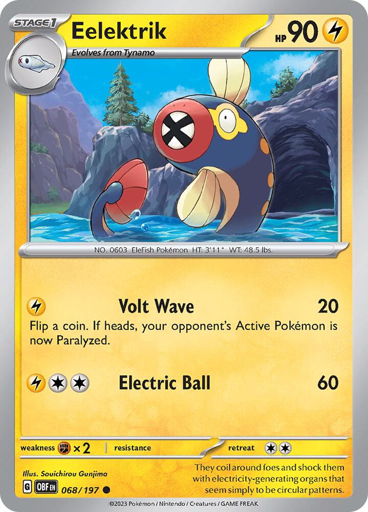 Eelektrik - 068/197 - SV03: Obsidian Flames (OBF) - Normal - Pokemon TCG Card