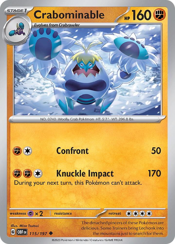 Crabominable - 115/197 - SV03: Obsidian Flames (OBF) - Reverse Holofoil - Pokemon TCG Card