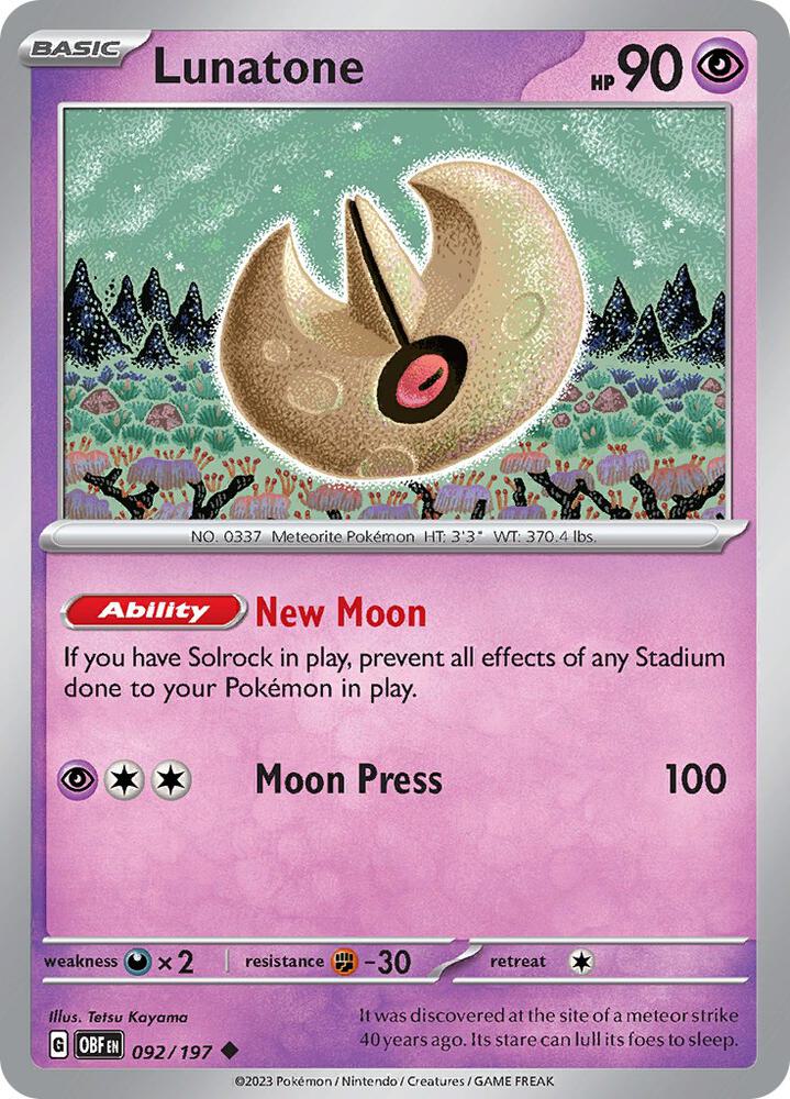 Lunatone - 092/197 - SV03: Obsidian Flames (OBF) - Normal - Pokemon TCG Card
