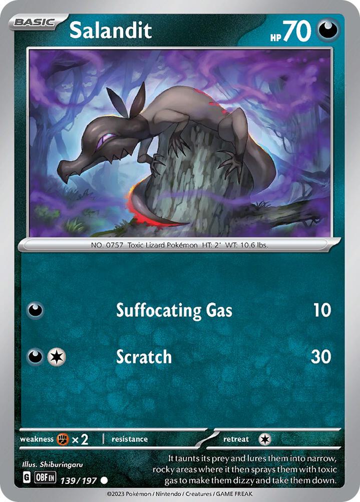 Salandit - 139/197 - SV03: Obsidian Flames (OBF) - Reverse Holofoil - Pokemon TCG Card