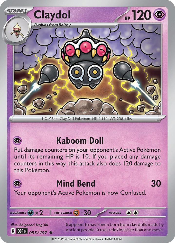 Claydol - 095/197 - SV03: Obsidian Flames (OBF) - Reverse Holofoil - Pokemon TCG Card