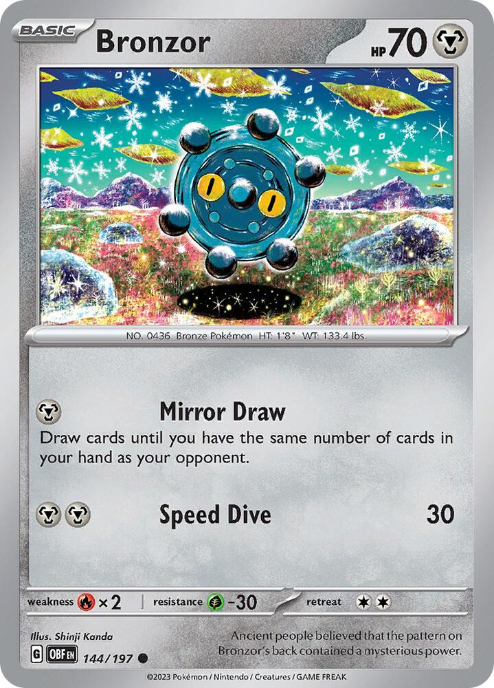 Bronzor - 144/197 - SV03: Obsidian Flames (OBF) - Reverse Holofoil - Pokemon TCG Card