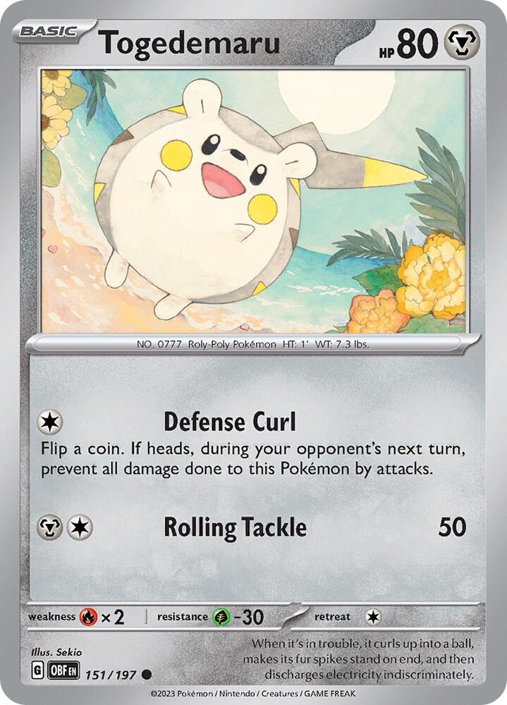 Togedemaru - 151/197 - SV03: Obsidian Flames (OBF) - Reverse Holofoil - Pokemon TCG Card